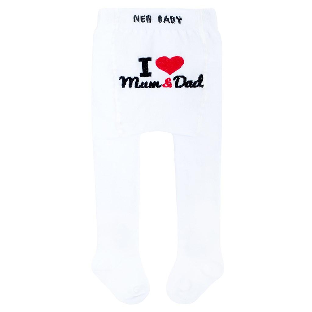 Bavlněné punčocháčky New Baby bílé I Love Mum and Dad56 (0-3m)
