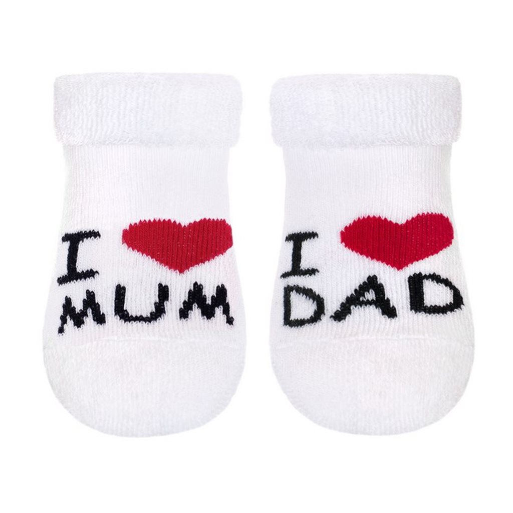 Kojenecké froté ponožky New Baby bílé I Love Mum and Dad vel. 56 (0-3m)
