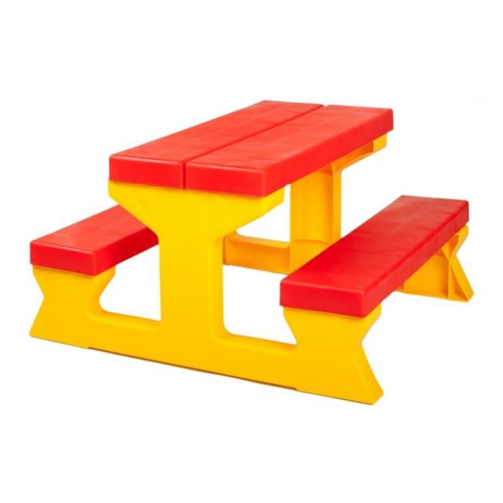 Dětský zahradní nábytek – Stůl a lavičky červeno-žlutý