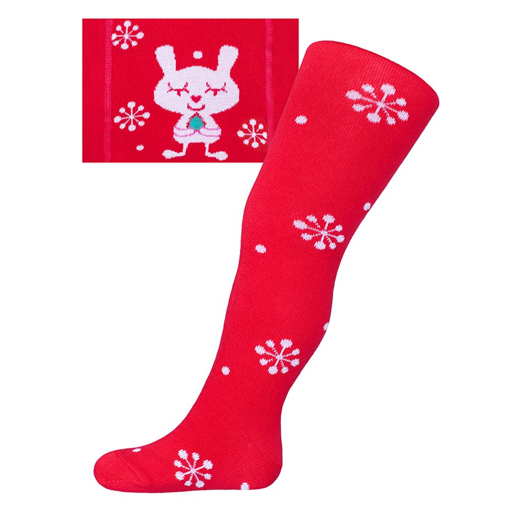 Vánoční bavlněné punčocháčky New Baby červené s vločkami a kočičkou vel. 92 (18-24m)