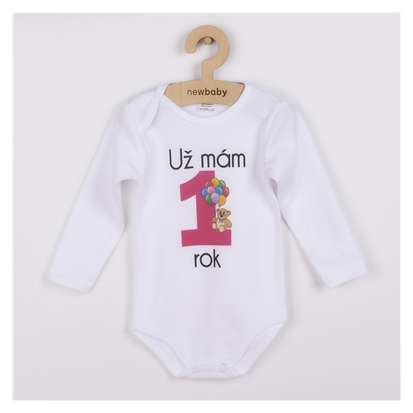 Body s potiskem New Baby Už mám 1 rok růžové