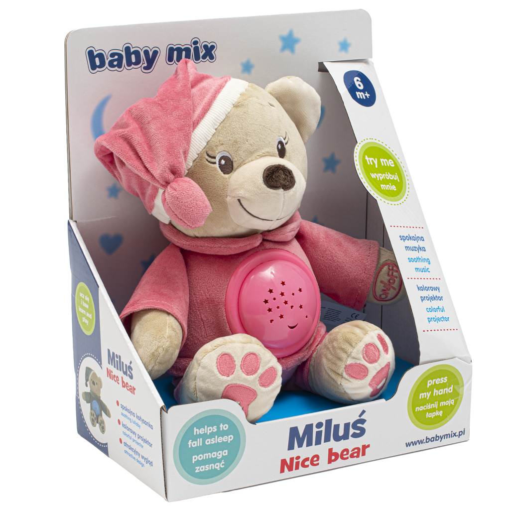 Plyšový usínáček medvídek s projektorem Baby Mix růžový - 4
