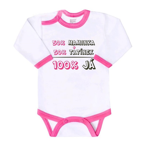 Body s potiskem New Baby 50% MAMINKA + 50% TATÍNEK - 100% JÁ růžové