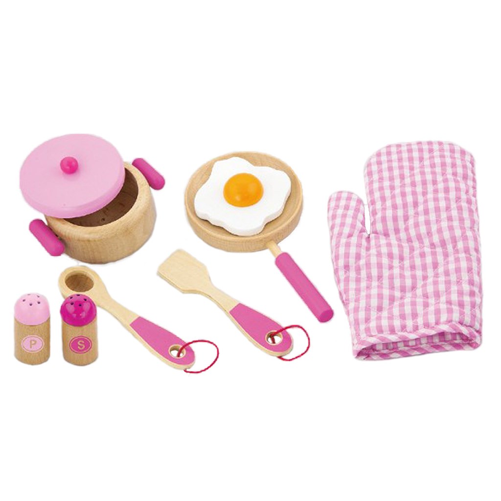 Viga Dětské dřevěné nádobí Viga-snídaně růžové