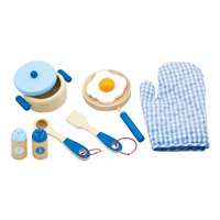 Dětské dřevěné nádobí Viga-snídaně modré