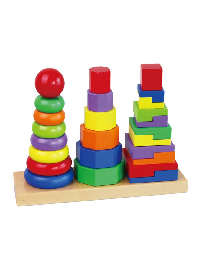 Dřevěné barevné pyramidy pro děti 