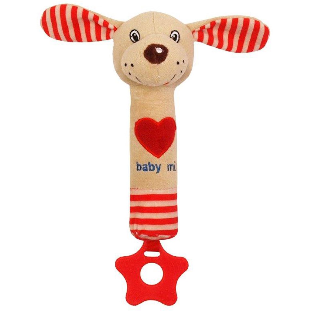 Dětská pískací plyšová hračka s kousátkem Baby Mix pejsek červená