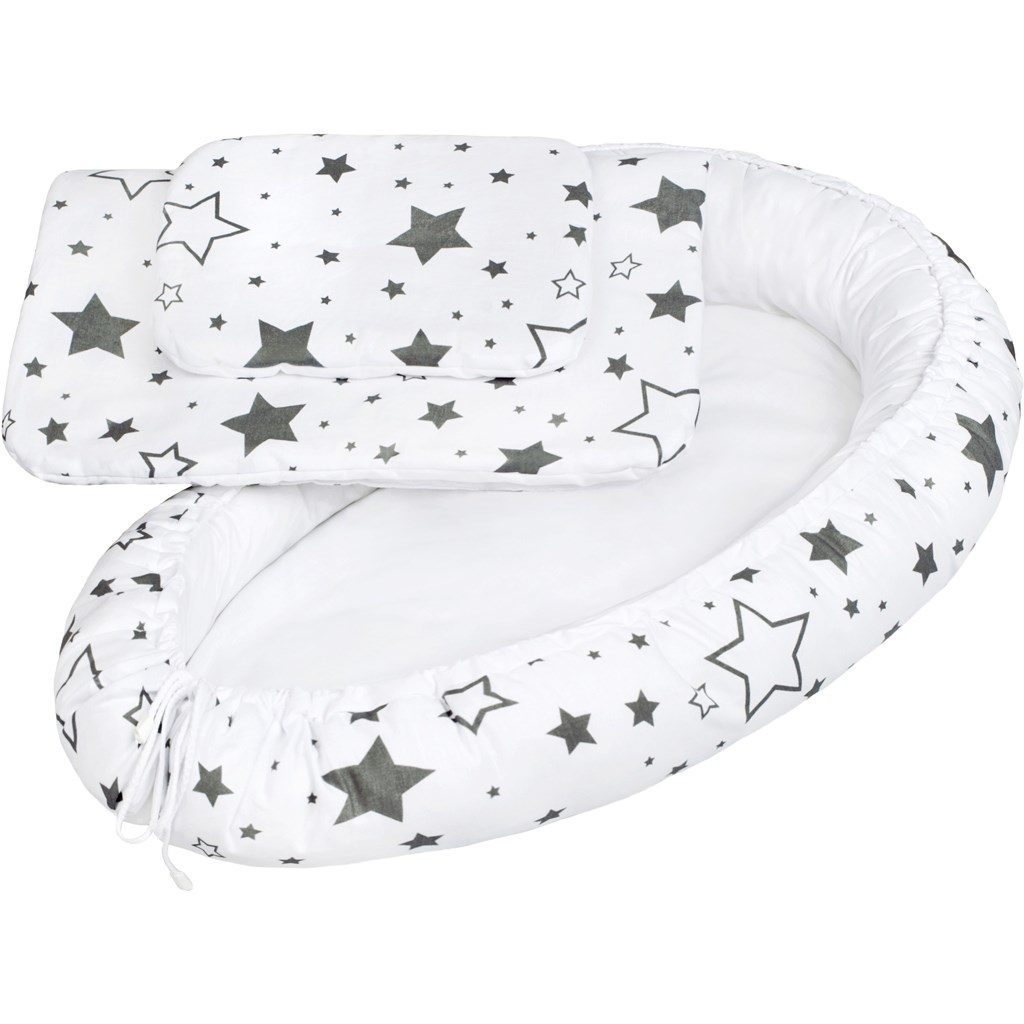 NEW BABY Luxusní hnízdečko s peřinkami pro miminko New Baby hvězdy šedé