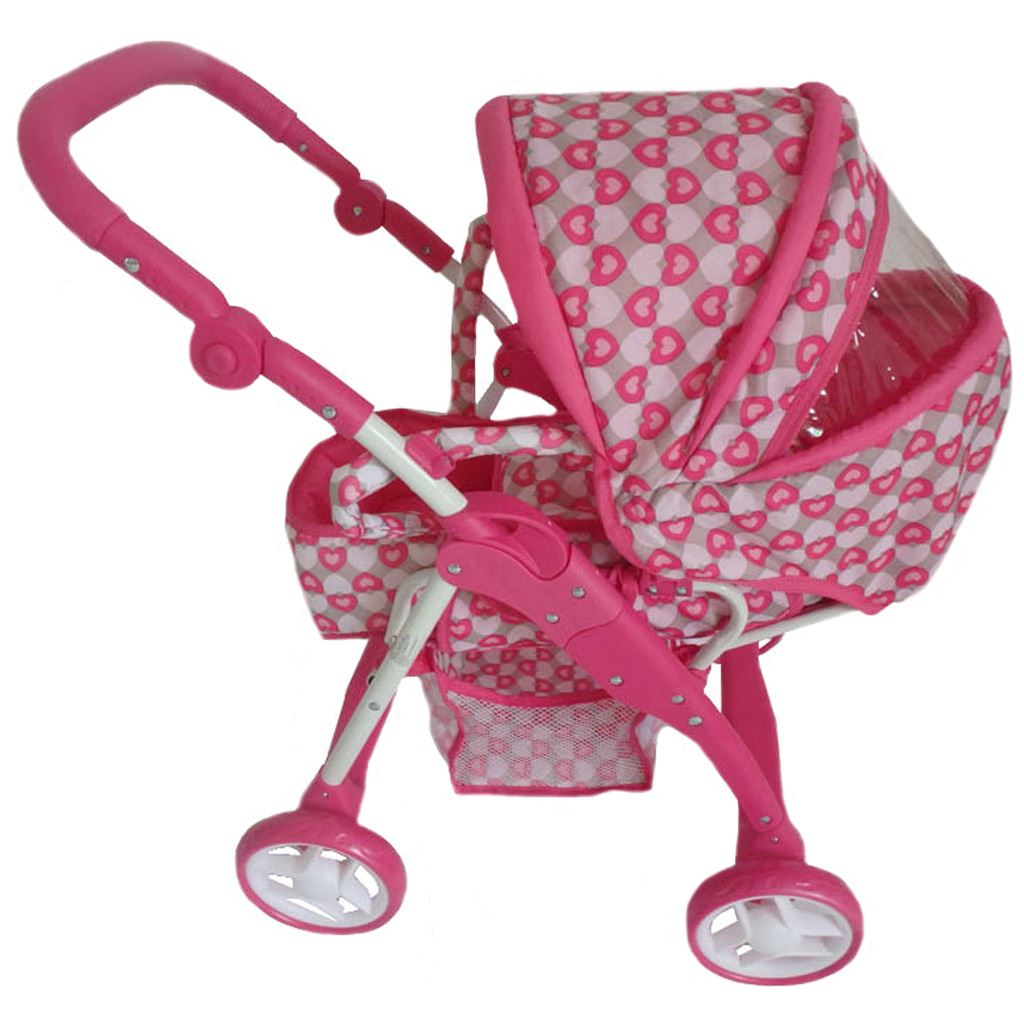 Dětský kočárek pro panenky 2v1 Baby Mix růžový - srdíčka