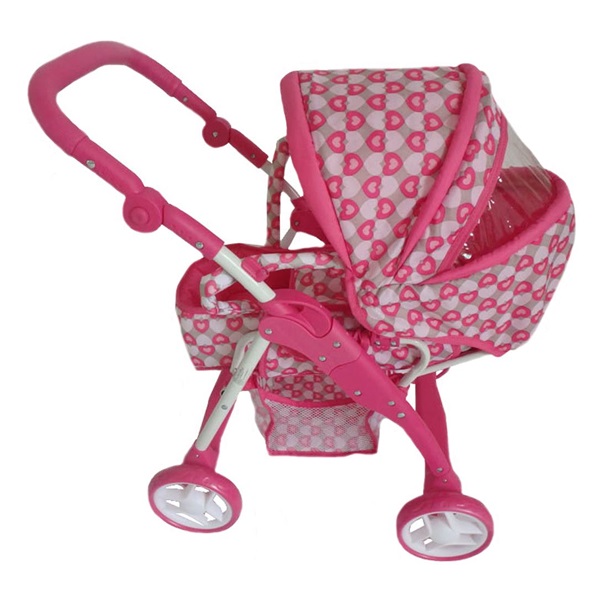 Dětský kočárek pro panenky 2v1 Baby Mix růžový - srdíčka