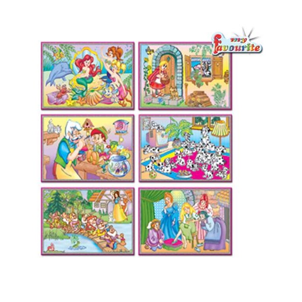 Skládací obrázkové kostky 12 ks pohádky žluté