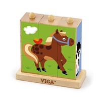 Dřevěné puzzle kostky na stojánku Viga Farma