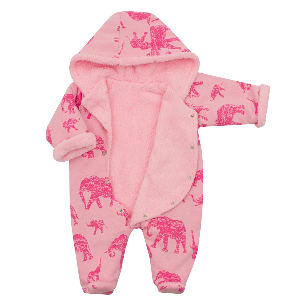 Zimní kojenecká kombinéza s kapucí Baby Service Sloni růžová - 1