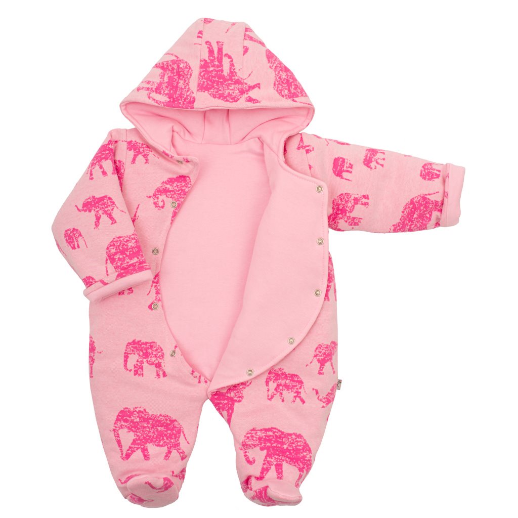 Zateplená kojenecká kombinéza s kapucí Baby Service Sloni růžová - 1