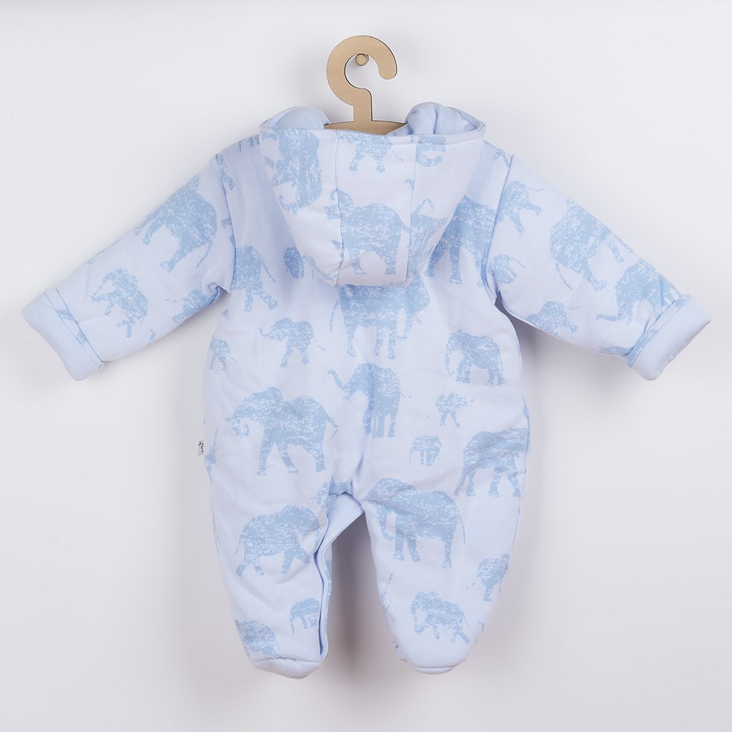 Zateplená kojenecká kombinéza s kapucí Baby Service Sloni modrá - 1