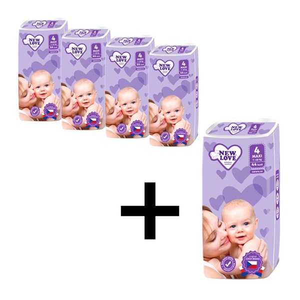AKCE 4+1 Dětské jednorázové pleny New Love Premium comfort 4 MAXI 7-18 kg 5x44 ks