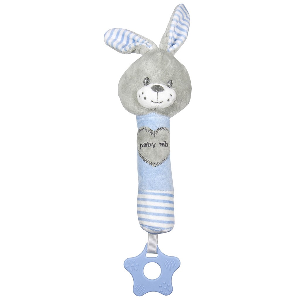 Dětská pískací plyšová hračka s kousátkem Baby Mix králík modrý