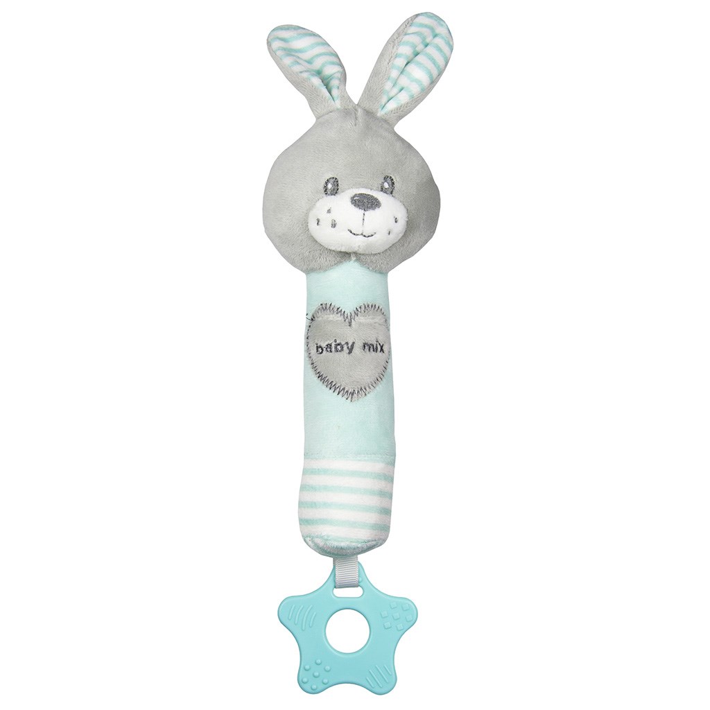 Dětská pískací plyšová hračka s kousátkem Baby Mix králík mátový