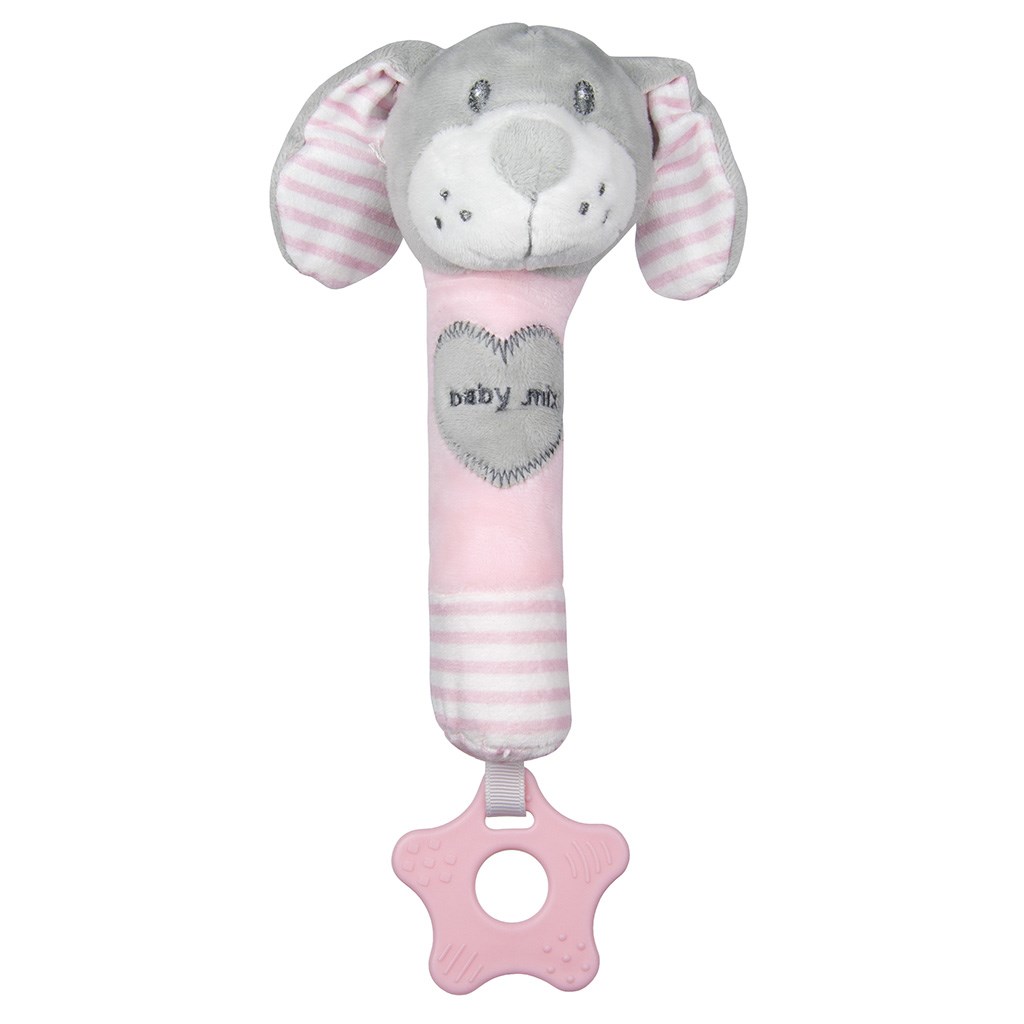 Dětská pískací plyšová hračka s kousátkem Baby Mix pes růžový