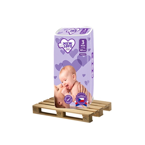 PALETA Dětské jednorázové pleny New Love Premium comfort 3 MIDI 4-9 kg 175x48 ks