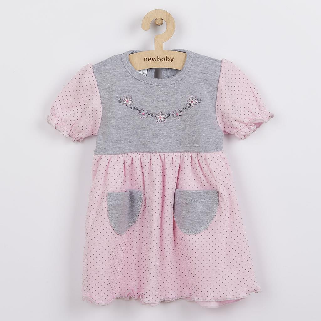 Kojenecké šatičky s krátkým rukávem New Baby Summer dress růžovo-šedé, Velikost: 80 (9-12m)