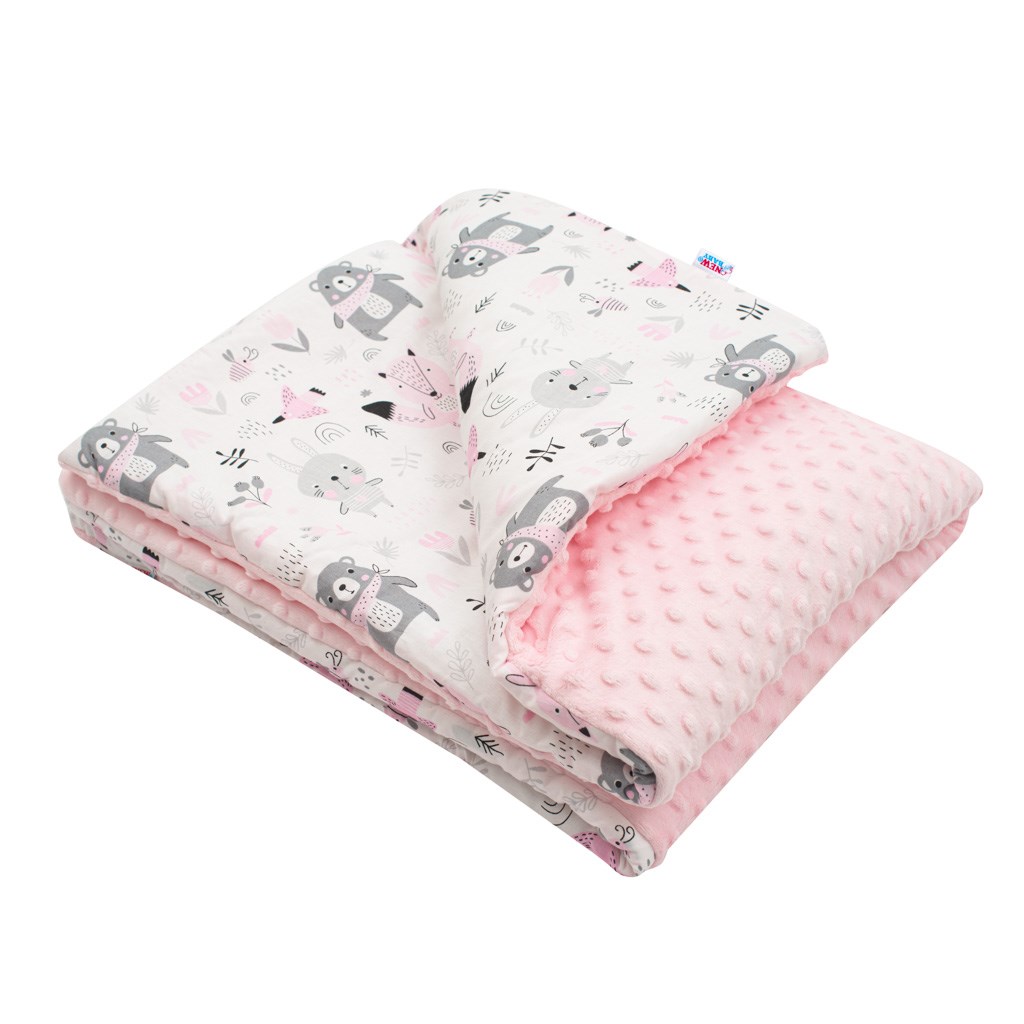 MINKY deka s výplňou Medvedíkovia ružová 80x102 cm