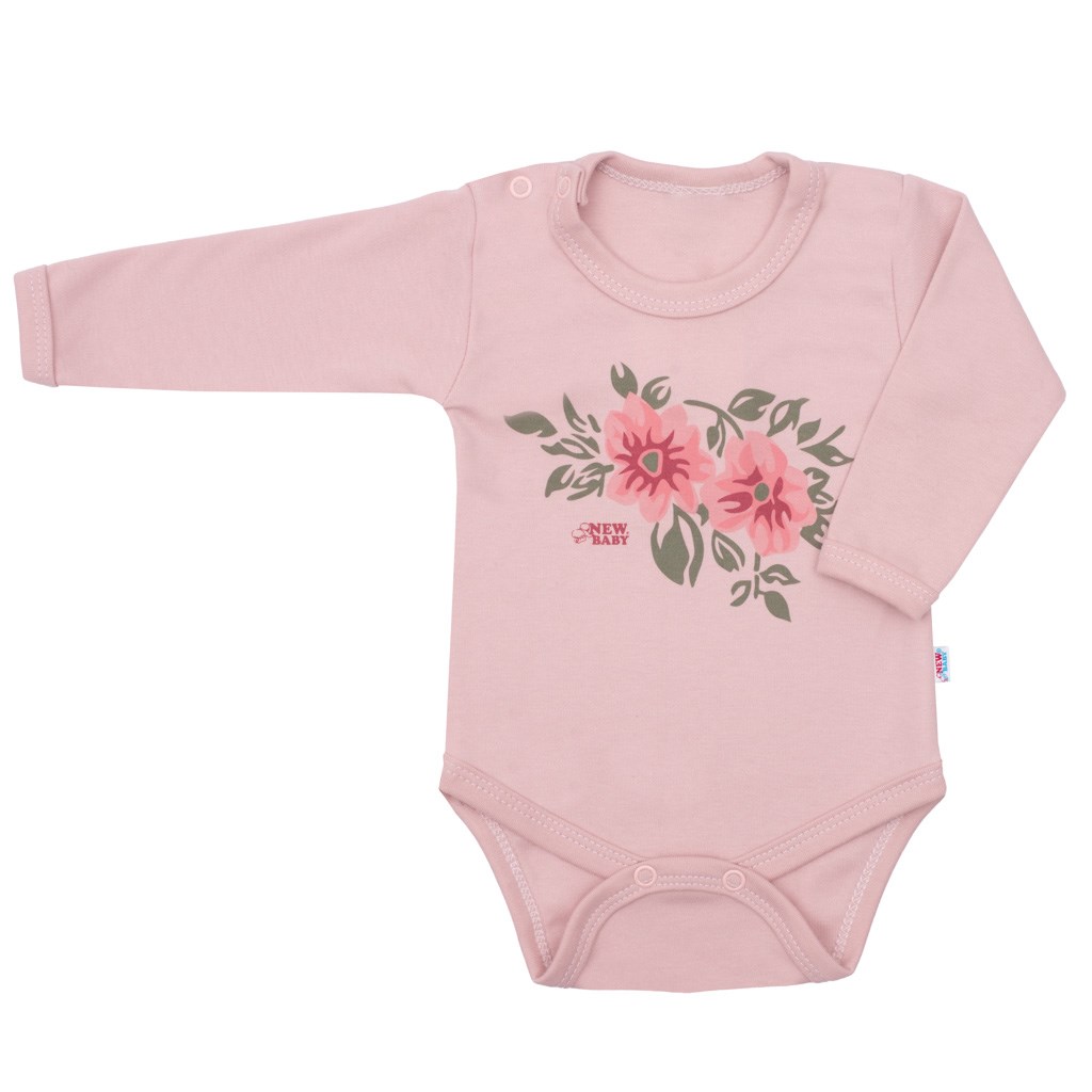 Kojenecké body s dlouhým rukávem New Baby Flowers růžové