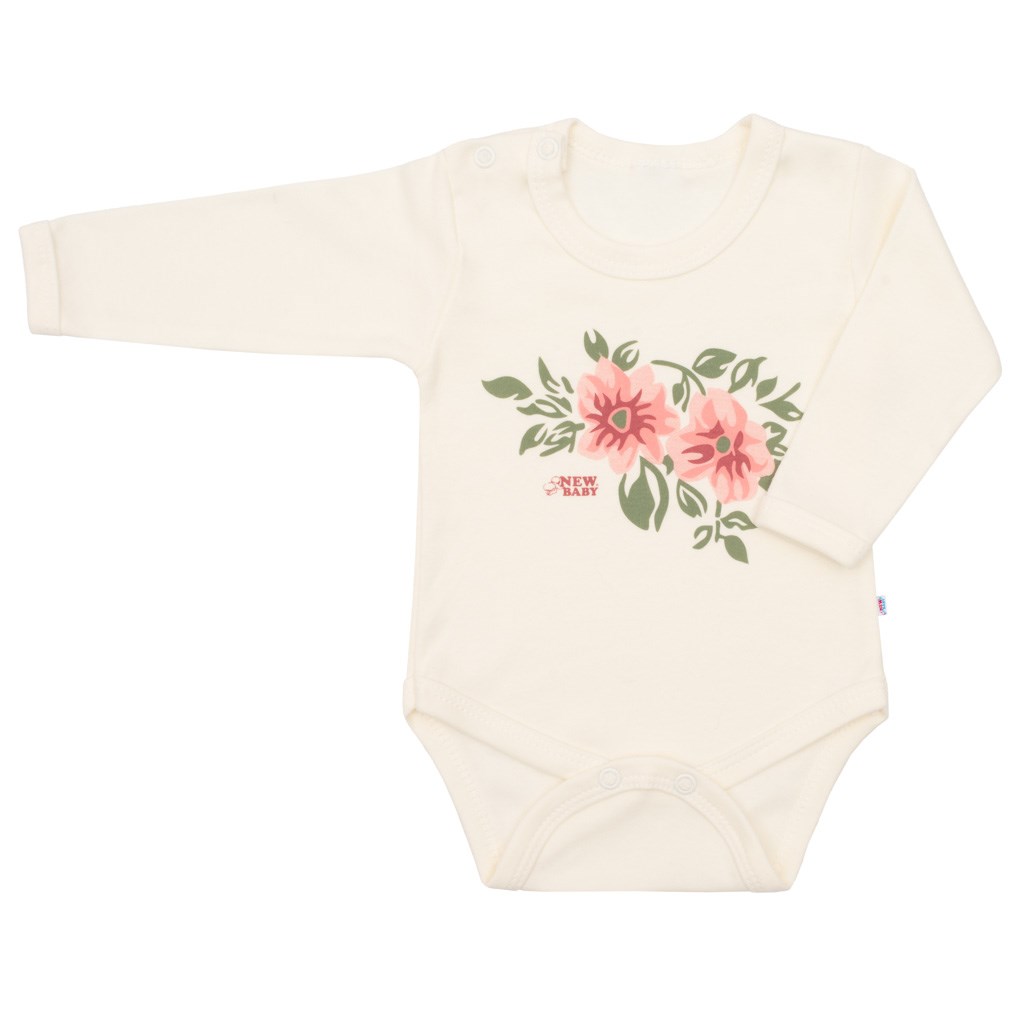 Kojenecké body s dlouhým rukávem New Baby Flowers béžové