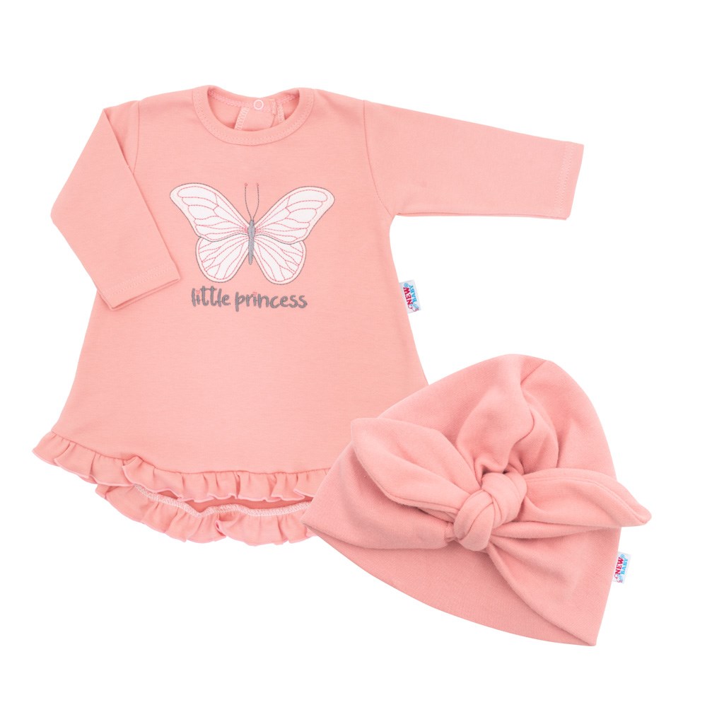 Kojenecké šatičky s čepičkou-turban New Baby Little Princess růžové62 (3-6m)
