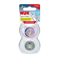 Šidítko NUK Happy Nights 6-18m 2ks/BOX holka