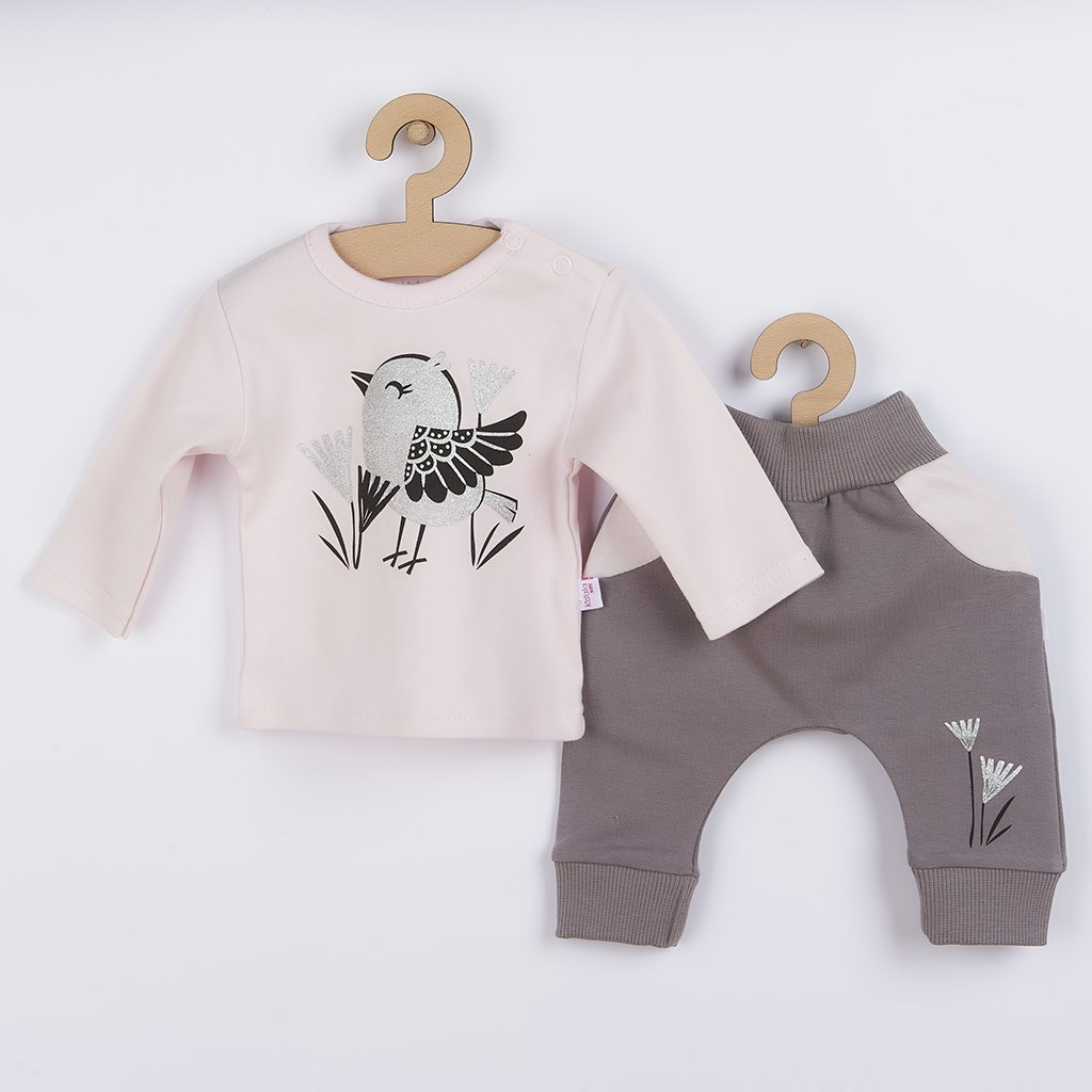 Kojenecké bavlněné tepláčky a tričko Koala Birdy růžové56 (0-3m)