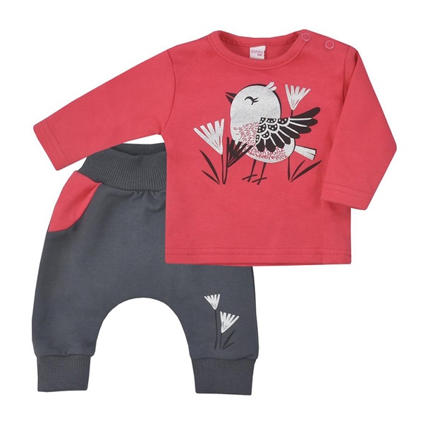 Kojenecké bavlněné tepláčky a tričko Koala Birdy tmavě růžové
