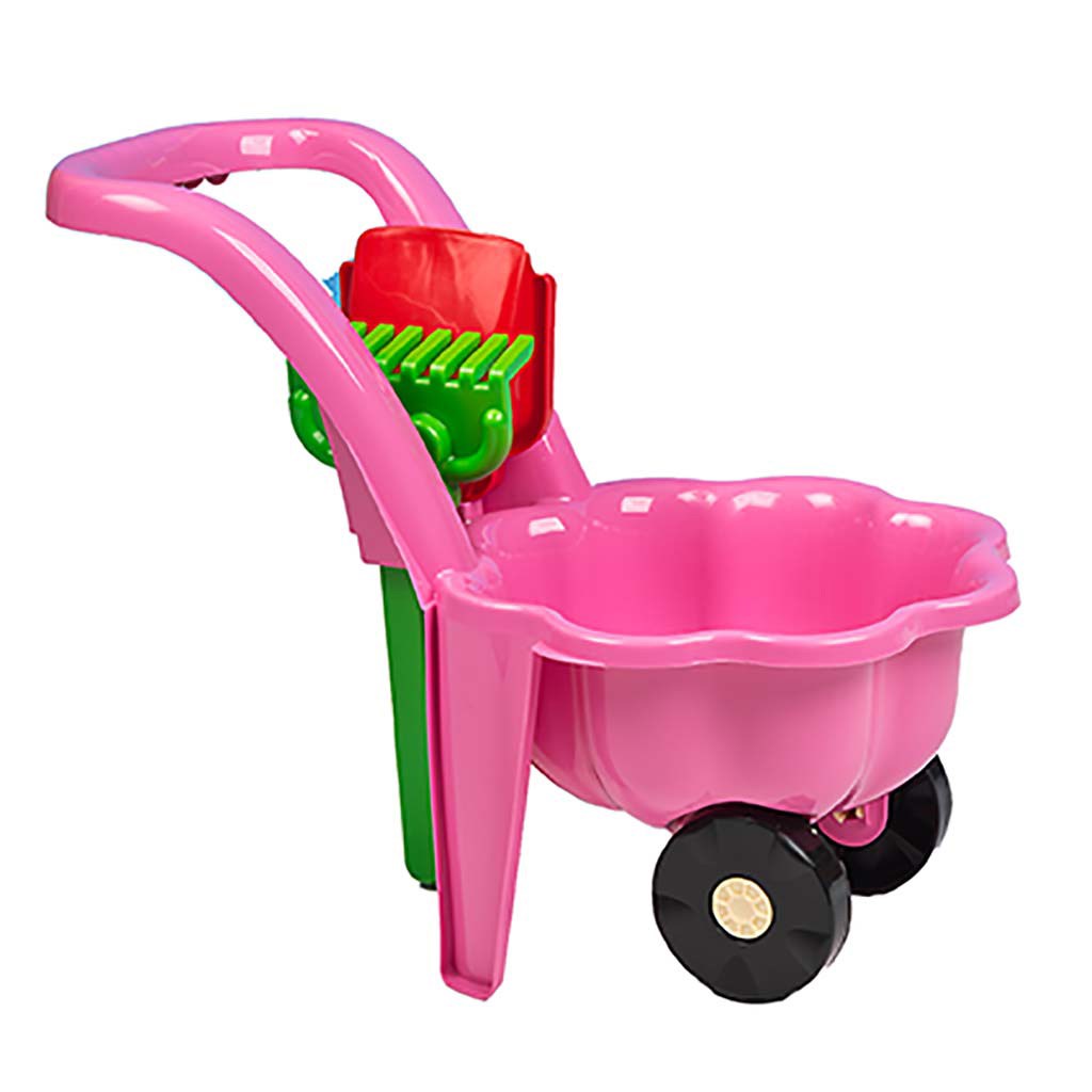 BAYO Dětské zahradní kolečko s lopatkou a hráběmi BAYO Sedmikráska růžové