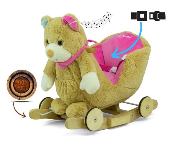 Houpací hračka s melodií a kolečky Milly Mally Polly Medvídek hnědo-růžový