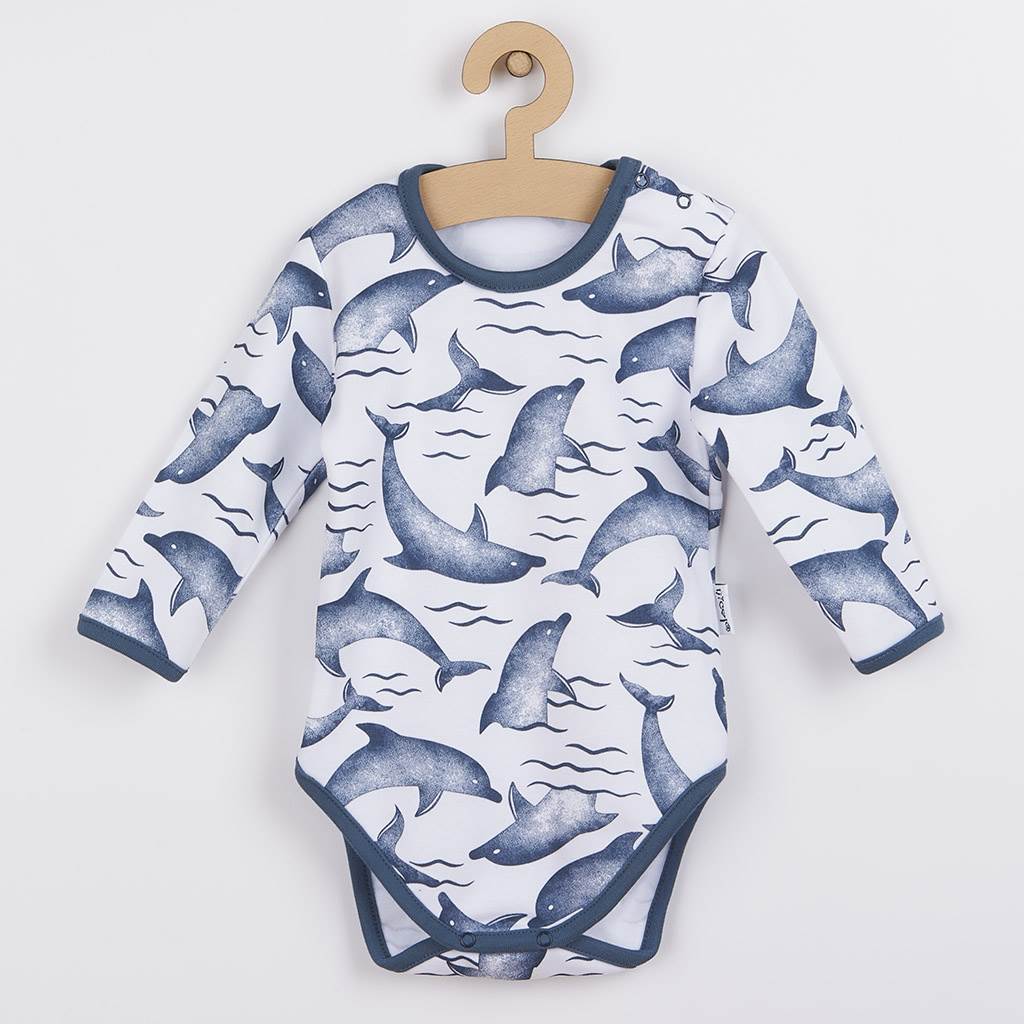 Kojenecké bavlněné body s dlouhým rukávem Nicol Dolphin