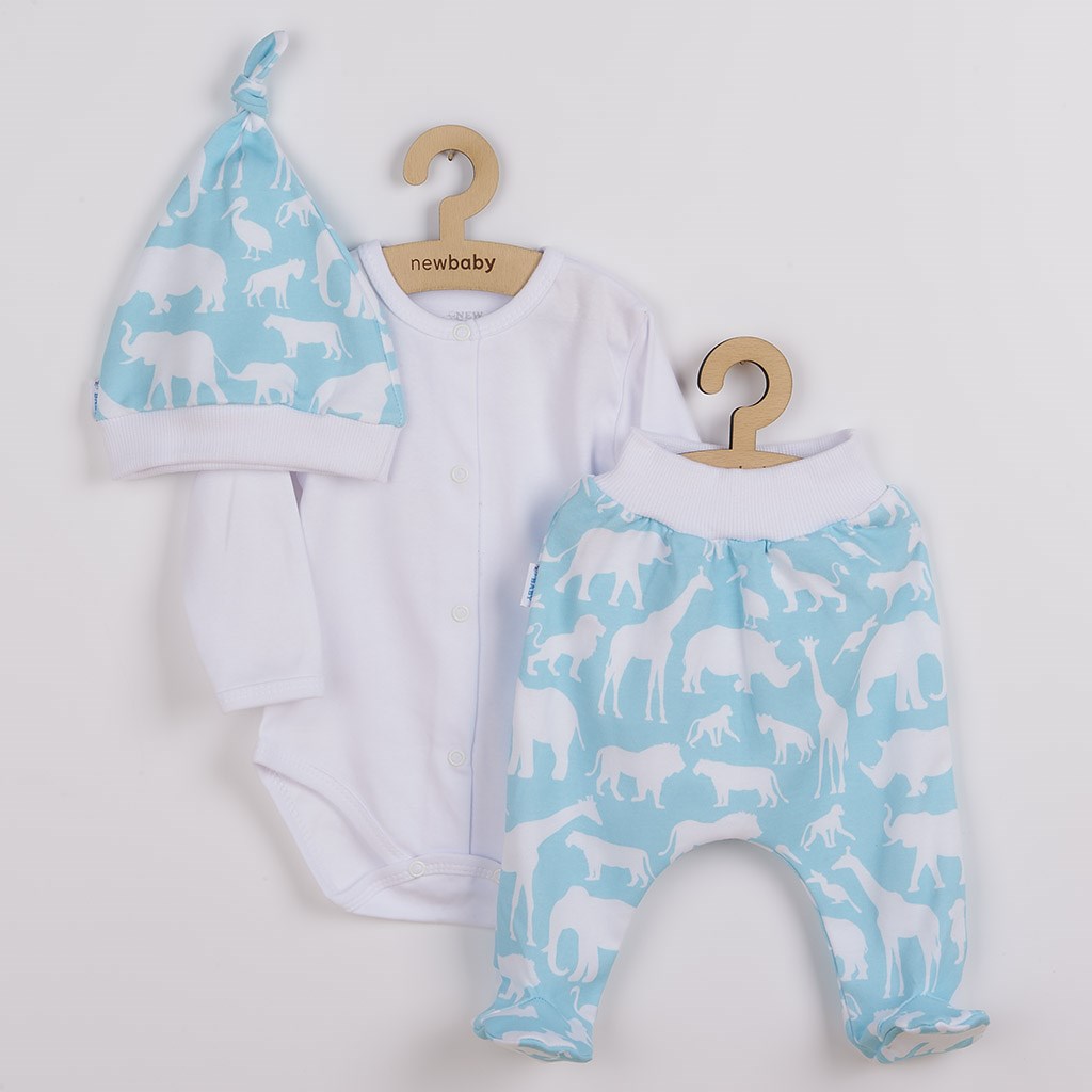 3-dílná bavlněná kojenecká souprava New Baby Kiddy bílo-tyrkysová