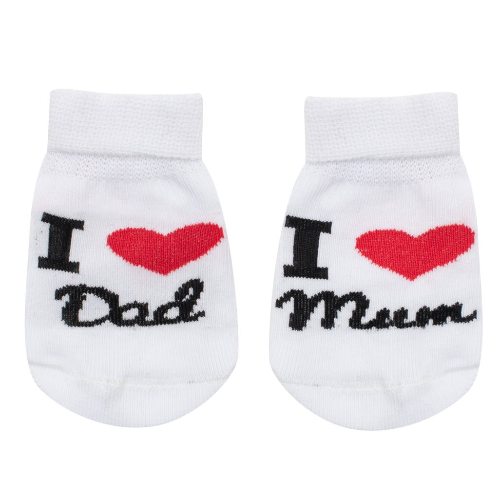 Kojenecké bavlněné ponožky I Love Mum and Dad bílé 56