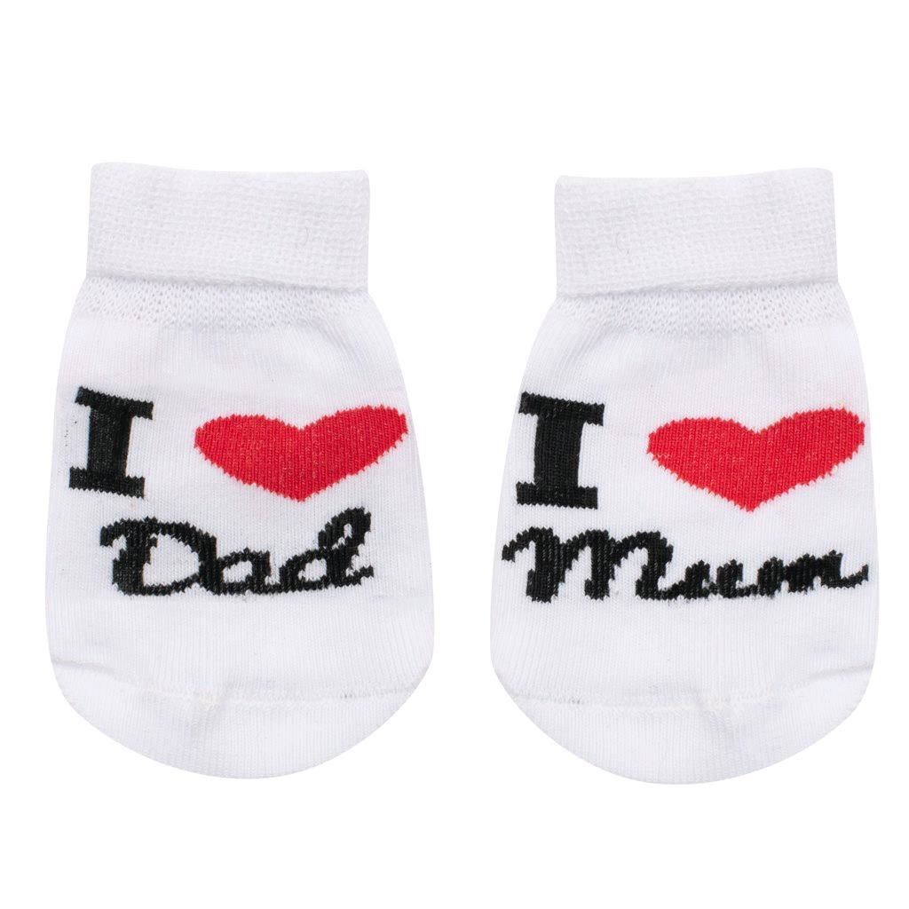 Kojenecké bavlněné ponožky New Baby I Love Mum and Dad bílé Velikost: 62 (3-6m)