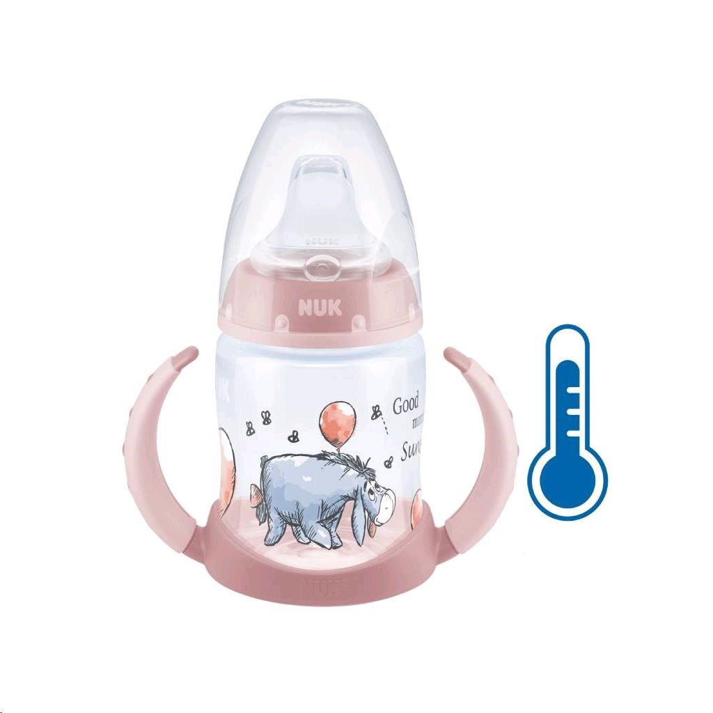 Dojčenská fľaša na učenie Medvedík Pú s kontrolou teploty ružová 150 ml 