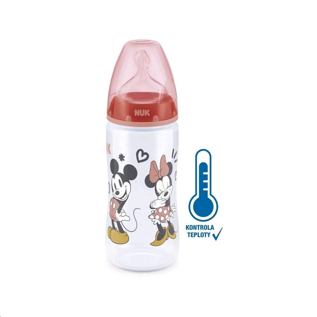 Dojčenská fľaša na učenie Disney Mickey s kontrolou teploty červená 300 ml 