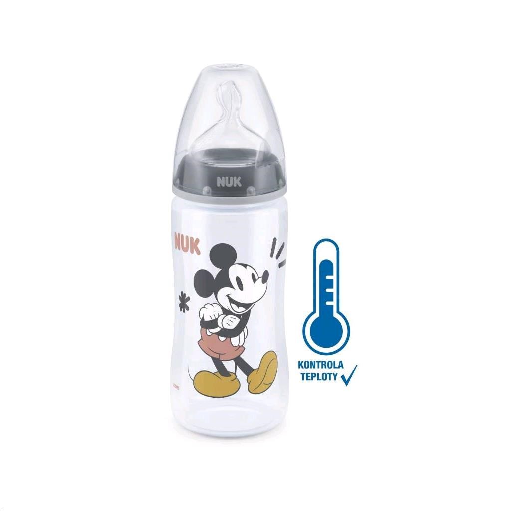 Dojčenská fľaša na učenie Disney Mickey s kontrolou teploty sivá 300 ml 