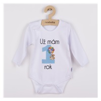 Body s potiskem New Baby Už mám 1 rok modré - dárkové balení