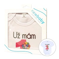 Body s potiskem New Baby Už mám 1 rok růžové - dárkové balení