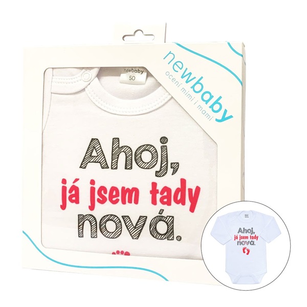 Body s potiskem New Baby Ahoj, já jsem tady nová - dárkové balení