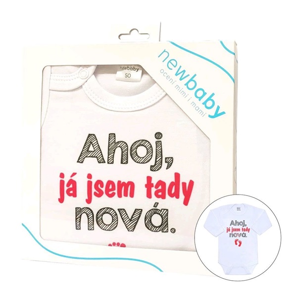 Body s potiskem New Baby Ahoj, já jsem tady nová - dárkové balení