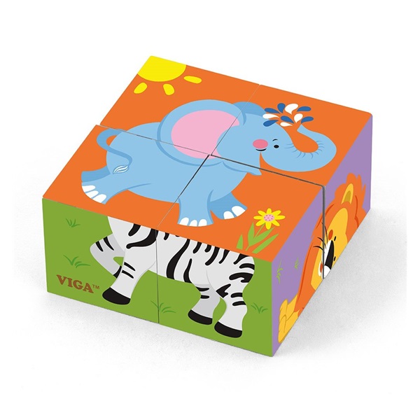 Dřevěné puzzle kostky pro nejmenší Viga Zoo