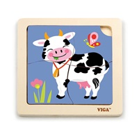 Dřevěné puzzle pro nejmenší Viga 4 ks Kravička