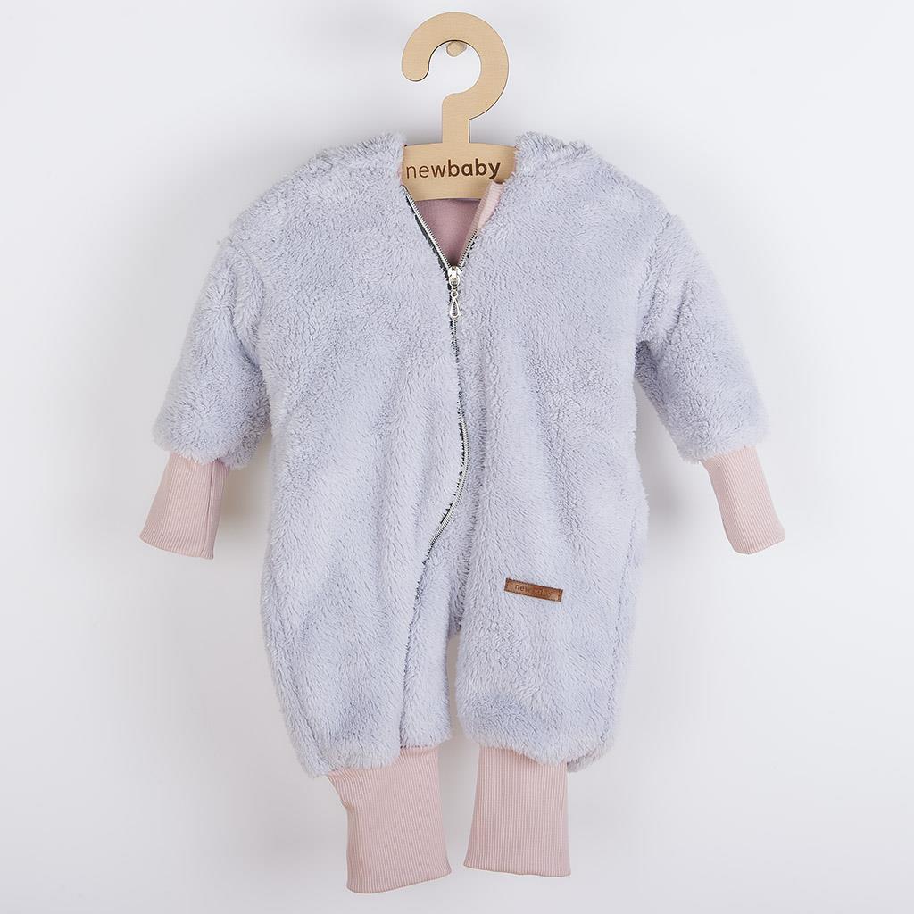 Luxusní dětský zimní overal New Baby Teddy bear šedo růžový, Velikost: 68 (4-6m)