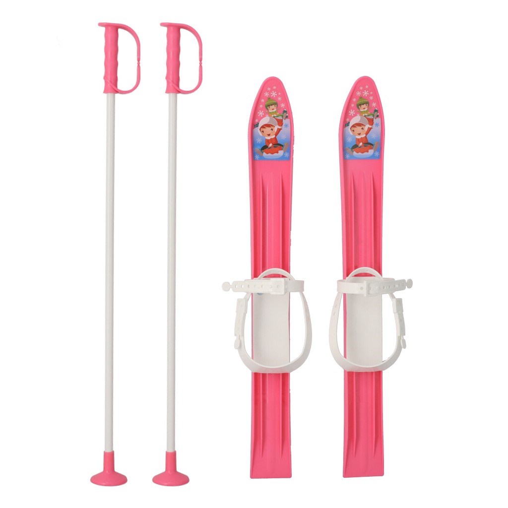 Dětské lyže s vázáním a holemi Baby Mix 60 cm růžové
