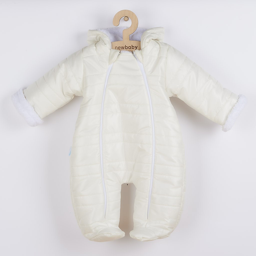 Zimní kojenecká kombinéza s kapucí a oušky New Baby Pumi cream, Velikost: 56 (0-3m)